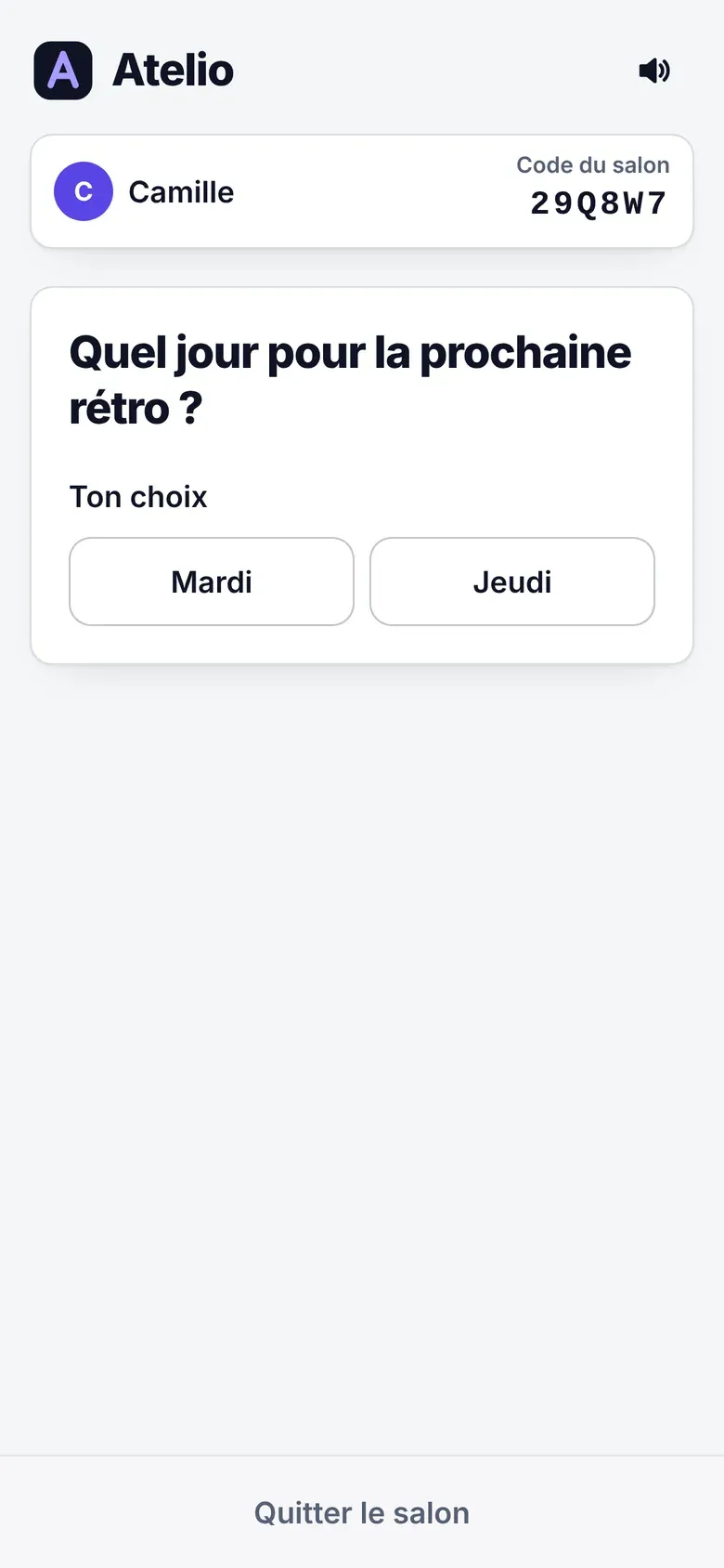 Téléphone : vote à un sondage (capture, données de démonstration).