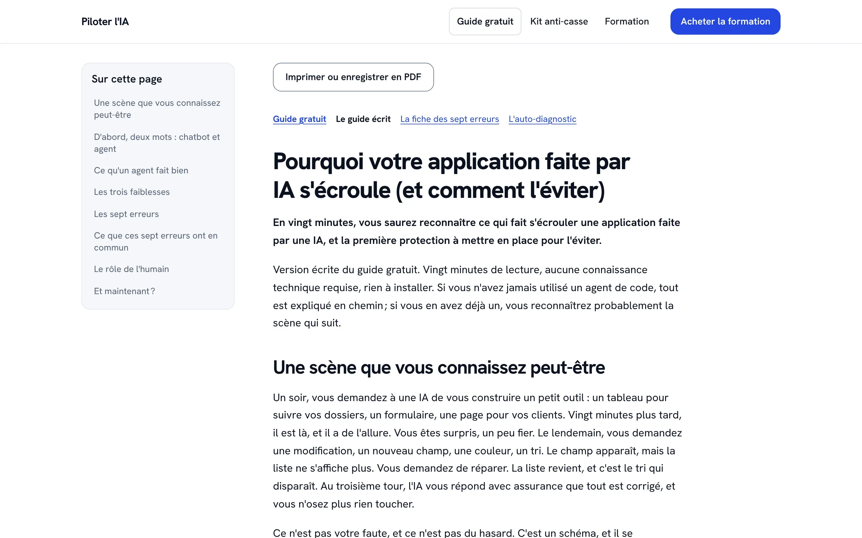 Guide gratuit (capture des pages publiques).