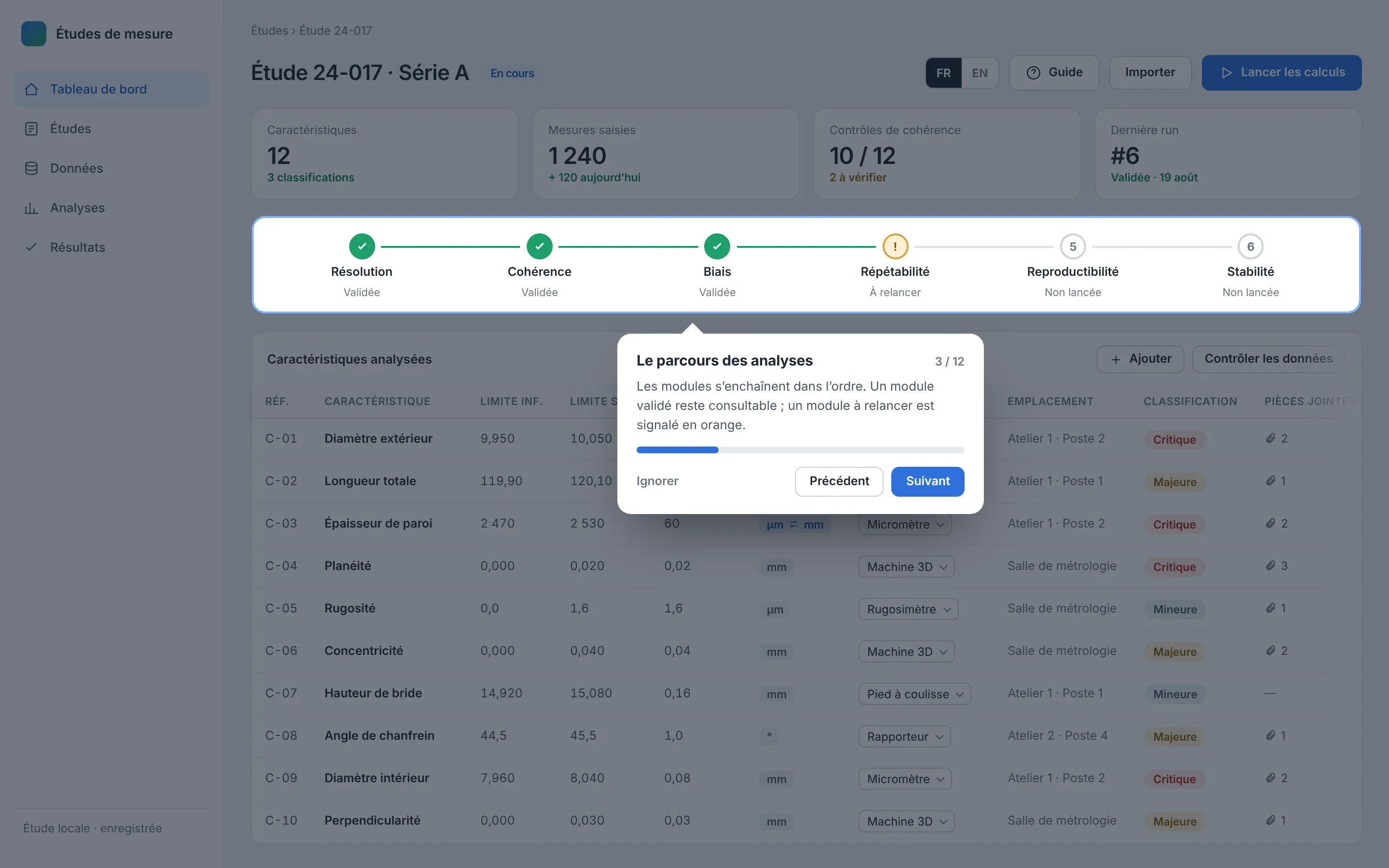 Tutoriel guidé superposé à l’application.
